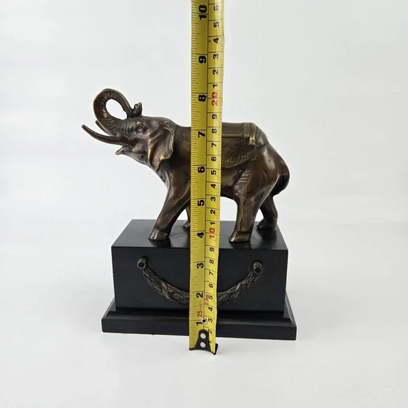 Vtg Elephant Bronze Sculpture - 8x7 Hot Cast, Stunning Wood Base Design.